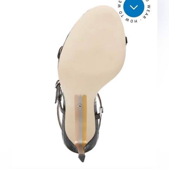 SAM EDELMAN DARA BLACK CROC EMBOSSED PATENT STILETTO HEEL SANDALS 11 M - Picture 4 of 5